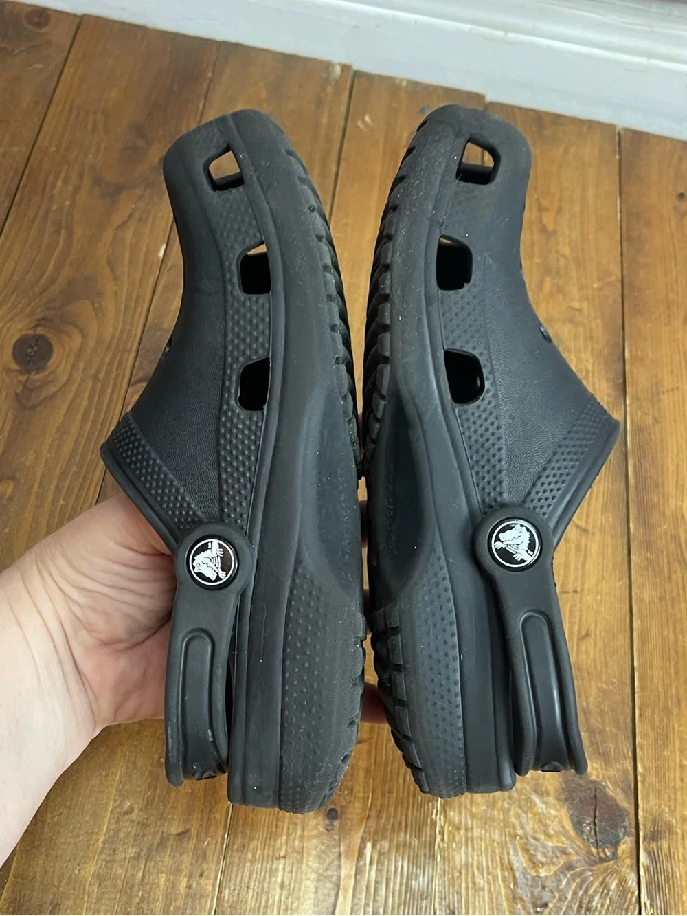 Crocs black foam clogs kids size 3